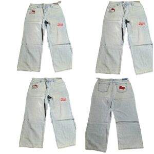 4 NEW Hello Kitty denim jeans wide leg,light blue wash size 16